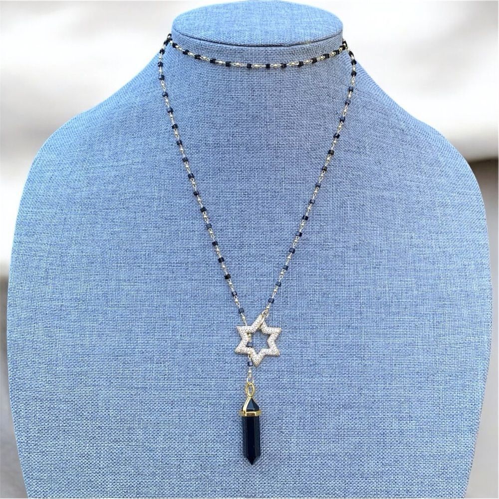 NWOT New Aviva Stanoff Lux Tribe Black Obsidian Crystal Star Pendant Necklace